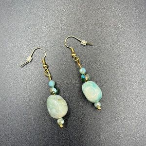Earrings with light green beads and semi precious stone